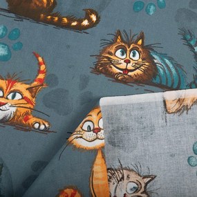 Biante Detský bavlnený záves Sandra SA-705 Mačacia partia na tmavo sivomodrom 150x180 cm
