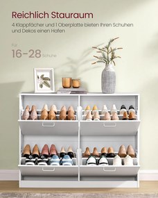 Skrinka na topánky so 4 výklopnými dvierkami, botník, 24 x 105,5 x 82,7 cm, snehobiely