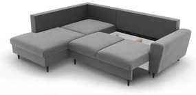 Svetlosivá zamatová rozkladacia/s úložným priestorom rohová pohovka (ľavý roh/do L) Kyoto – Cosmopolitan Design