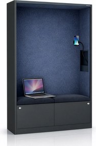 Kancelárska akustická kabína so sedadlom a portom USB-C, telo v antracitovej farbe / sedadlo v tmavomodrá farbe, 1150 mm: SALLY MentalBox