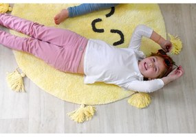 Žltý prateľný ručne tkaný bavlnený detský koberec ø100 cm You're My Sunshine – Lorena Canals