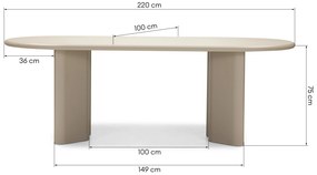 Jídelní oválný stůl Lima 220 cm  tmavě béžový
