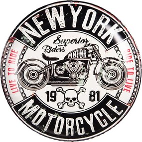 Nástenná kovová ceduľa na stenu New York Motorcycle - Ø 35*2 cm