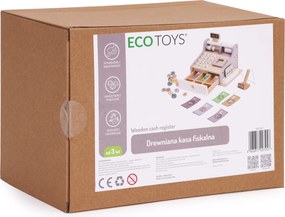 Dřevěná dětská pokladna ECOTOYS se skenerem a platebním terminálem