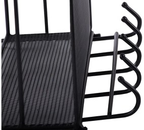 VERK GROUP Dvojposchodová závesná kovová polica do kúpeľne s 5 háčikmi, čierny ARGO