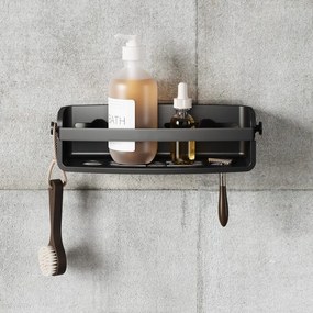 Čierna plastová kúpeľňová polička bez vŕtania Flex Adhesive – Umbra