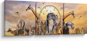 Obraz - Africké zvieratá (s hodinami) (90x30 cm)