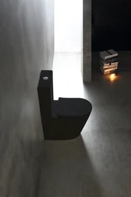 Cerano Carlito, WC kombi Rimless 36,5x61x85 cm + UF sedátko, spodný/zadný odpad, čierna matná, CER-CER-433866