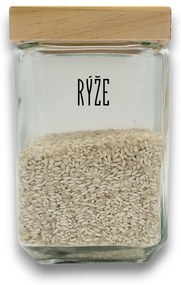 5Five® Skleněná bytelná dóza hranatá s dřevěným víkem, 1,7l KWADR