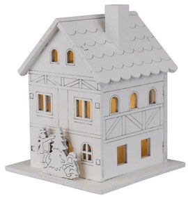 Vianočná svietiaca dekorácia Drevený domček, 8 x 10 x 8 cm, LED