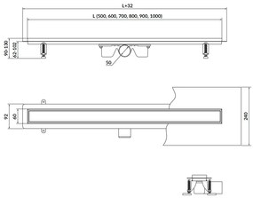 Cersanit Tako, lineárny odtokový žľab s obojstranným roštom 60cm, čierna, S907-017