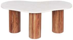 Mramorový konferenčný stolík biela/svetlé drevo CASABLANCA Beliani