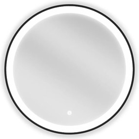 Mexen Esso, okrúhle LED podsvietené kúpeľňové zrkadlo 60 cm, 6000K, vykurovacia podložka proti zahmlievaniu, čierny rám, 9825-060-060-611-70