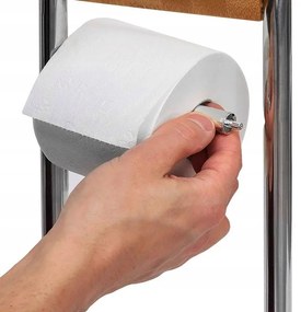 Tutumi, bambusový kúpeľňový stojan na toaletný papier a kefu 390228, hnedá-chrómová, HOM-07500
