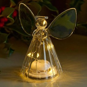 SIRIUS LED svetelný anjel, sklo, číry, 14 cm