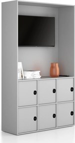 Kancelárska skriňa FRAME, 6x dvere, priestor pre TV, 1299 x 450 x 2162 mm, RFID zámok, sivá