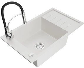 Mexen Elias, 1-komorový granitový drez 795x480x200 mm a drezová batéria Aster, biela, 6511-20-73450-07