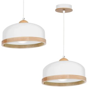 Závesné svietidlo Studio, 1x drevené/biele kovové tienidlo, (fi 32cm), w/br