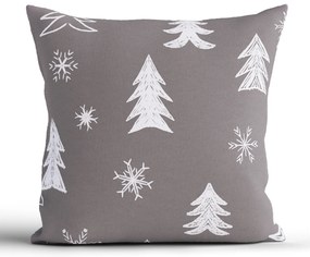 Vianočná bavlnená obliečka na vankúšik Renforcé 40 × 40 cm - Stromčeky šedé