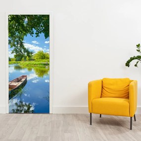 Fototapeta na dvere - Letná rieka s loďkou (95x205cm)