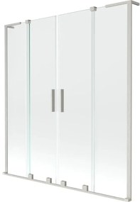 Mexen Velar L Duo, 2-krídlová posuvná vaňová zástena 150 x 150 cm, 8mm číre sklo, brúsená oceľ, 896-150-003-02-97
