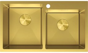 Mexen Xorin, 2-komorový nerezový drez 780 x 450 mm, brúsená zlatá, 6441782000-55