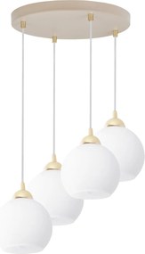 Závesné svietidlo Eliza, 4x biele sklenené tienidlo, g/be, o