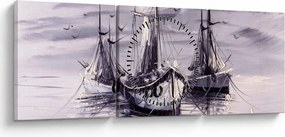 Obraz - Prístav, olejomaľba (s hodinami) (90x30 cm)