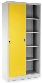 Univerzálna kovová skriňa s posuvnými dverami 90 x 40 x 185 cm, cylindrický zámok, žltá - ral 1023