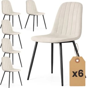 Sada šiestich jedálenských stoličiek LUMO zamatové, béžové / čierne nohy (6 ks)