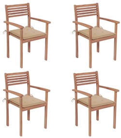 Záhradné stoličky 4 ks béžové podložky teakový masív 3062292