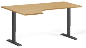 Rohový výškovo nastaviteľný stôl, 160x120 cm, 2 motory, L/P, čierna podnož, buk