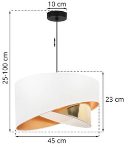 Závesné svietidlo Asti Duo2, 1x PVC/biele textilné tienidlo, (fi 45cm), g, b