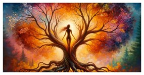 Obraz jesenný strom života s postavou