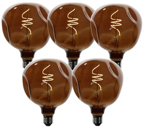 Sada 5 stmievateľných LED žiaroviek E27 T125 hnedá 4W 120 lm 1800K