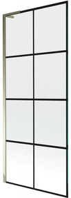Mexen Next L, 1-krídlová vaňová zástena 80 x 150 cm, 6mm číre sklo-čierny vzor, zlatý lesklý profil, 895-080-000-03-77-50