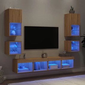 8-dielne TV nástenné skrinky s LED dub sonoma kompozitné drevo 3216592