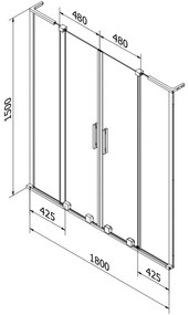 Mexen Velar L Duo, 2-krídlová posuvná vaňová zástena 180 x 150 cm, 8mm číre sklo, ružové zlato, 896-180-003-02-60