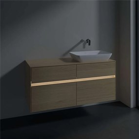 VILLEROY &amp; BOCH Collaro závesná skrinka pod umývadlo na dosku (umývadlo vpravo), 4 zásuvky, s LED osvetlením, 1200 x 500 x 548 mm, Nordic Oak, C114B0VJ