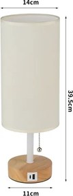 Brilagi - Stolová lampa s USB portom TABLON 1xE27/25W/230V dub/biela/krémová