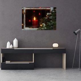 Obraz - Žiariaca vianočná sviečka (90x60 cm)