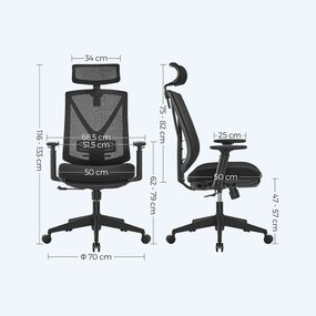 Ergonomická kancelárska stolička s podnožkou, max. nosnosť 150 kg, čierna