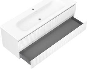 Mexen Rivel, kúpeľňová skrinka 140 cm s umývadlom Vela, 2 zásuvky, drážkovaná, biela matná, 91A20-14047-2-BFF01-W23M01