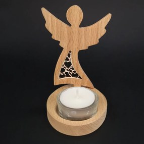 AMADEA Drevený svietnik anjel s vkladom - srdce, masívne drevo, 10x7,5x1,5 cm