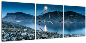 Obraz nočné krajiny, Island (s hodinami) (90x30 cm)