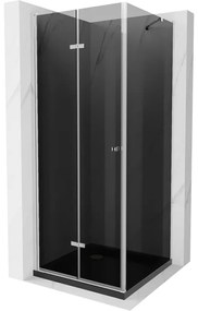 Mexen Lima, sprchový kút 90 (dvere) x 90 (stena) cm, 6mm šedé sklo, chrómový profil + SLIM sprchová vanička čierna 5cm s chrómovým sifónom, 856-090-090-01-40-4070
