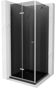 Mexen Lima, sprchový kút 90 (dvere) x 90 (stena) cm, 6mm šedé sklo, chrómový profil + SLIM sprchová vanička čierna 5cm s chrómovým sifónom, 856-090-090-01-40-4070