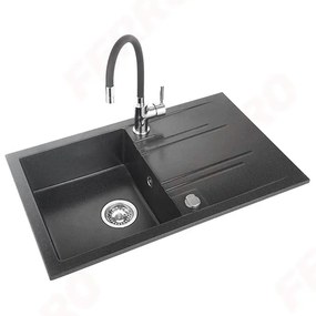 Ferro Drezy - sada granitový drez + flexi batéria Ferro Zumba BZA4B, 1-komorový 780x480 mm, grafitová lesk, DRGM48/78HA-SET1-PL