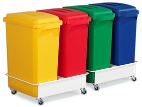 Zostava: 4x kôš na triedený odpad 60 L, rôzne farby + 2 vozíky