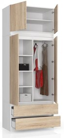 Skriňa s nadstavcom S 90 cm 2D 2SZ CLP biela / sonoma